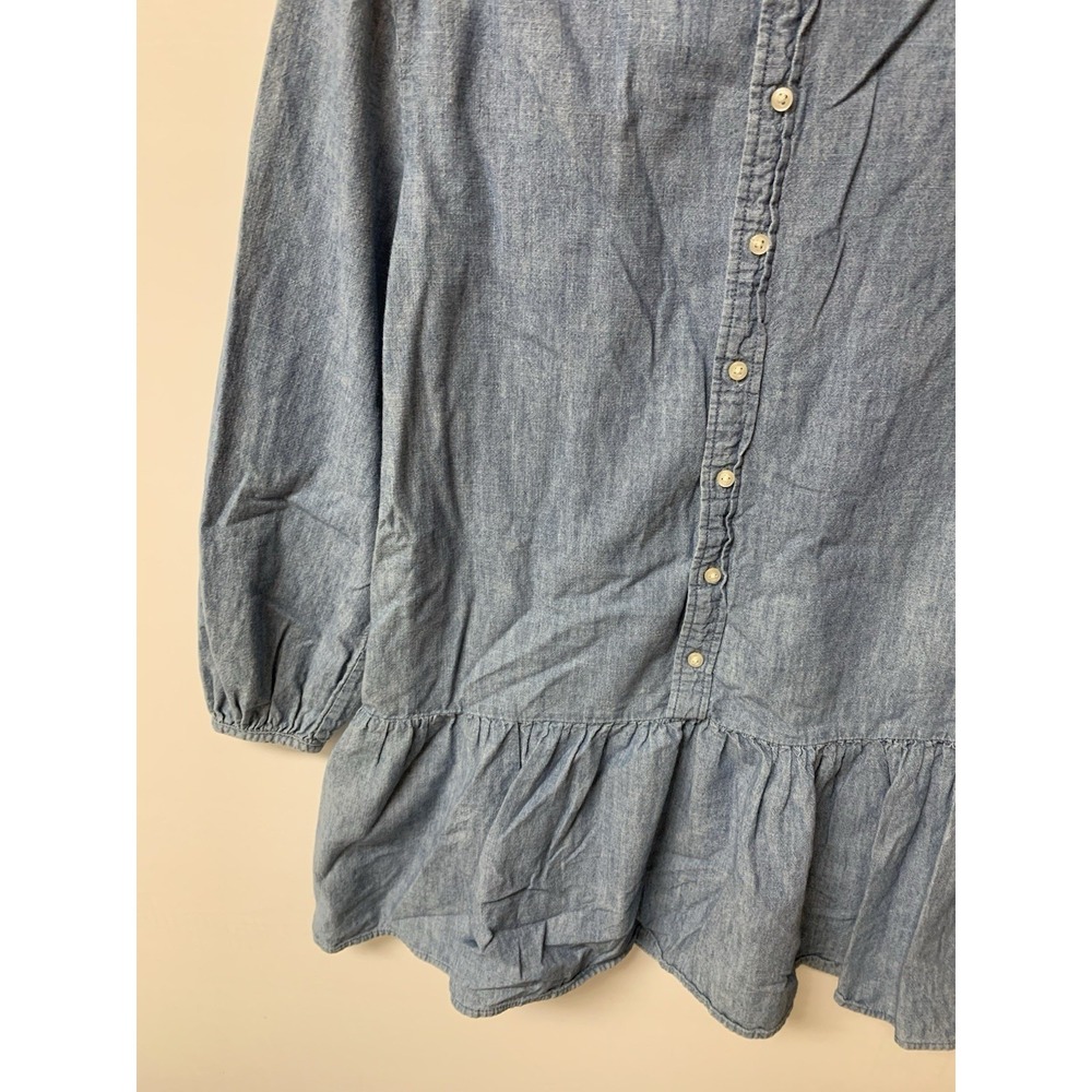 Ralph Lauren Polo Girls Chambray Denim Dress Size 12 Long Sleeve Ruffle Hem - Picture 3 of 12